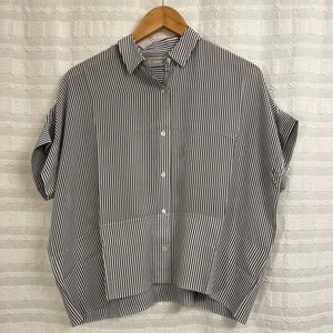 Everlane Square Silk Short-Sleeve Shirt Size 4 Black and White Striped NWOT